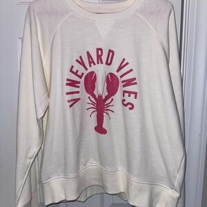 Vineyard Vines Cream Crewneck with Pink Interior Trim
